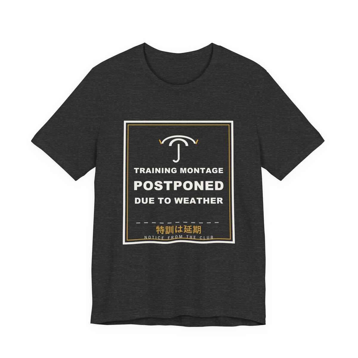 Training Montage Postponed Due To Weather Funny Anime T-Shirt in Dark Grey Heather