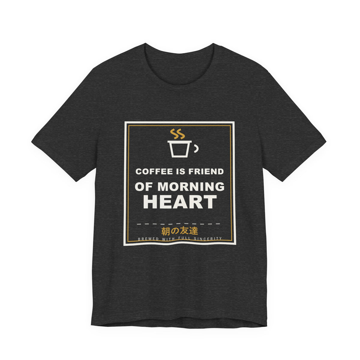 Coffee Is Friend Of Morning Heart Funny Anime T-Shirt in Dark Grey Heather