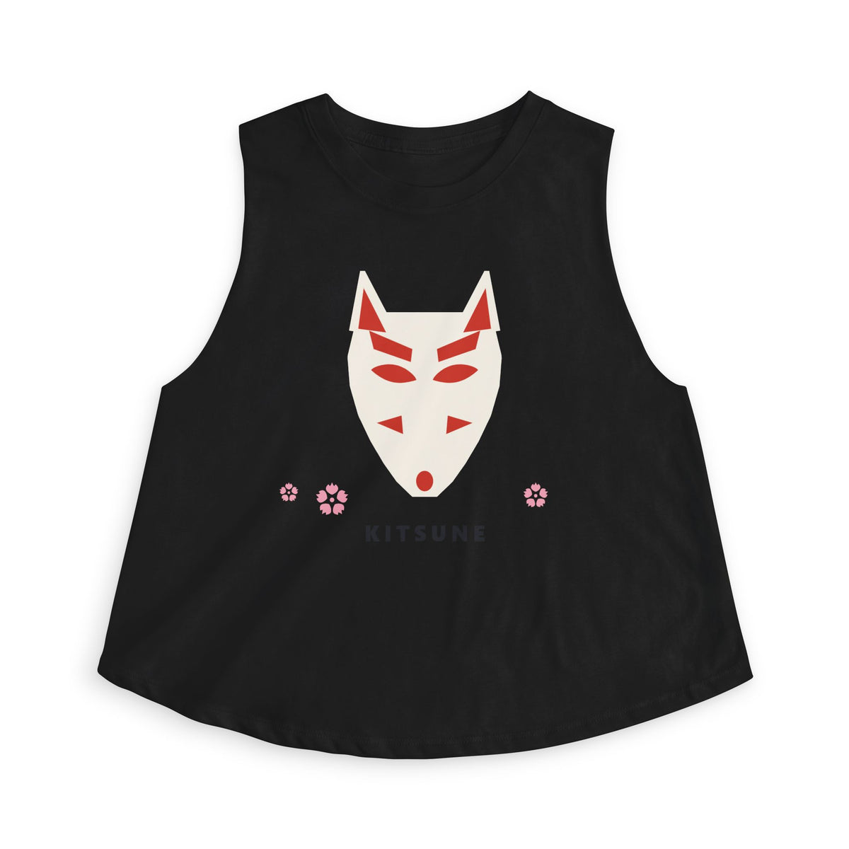 Kitsune Mask Crop Top in Solid Black Blend