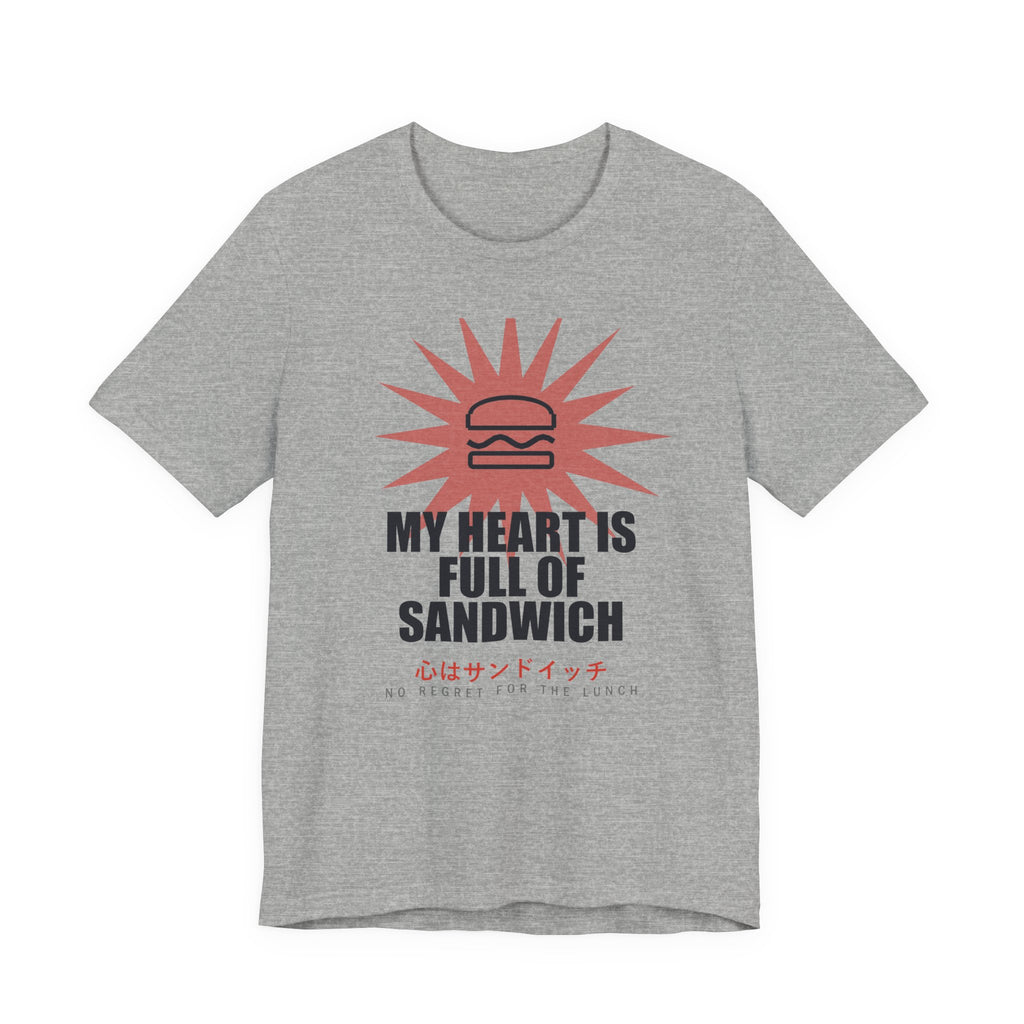 My Heart Is Full Of Sandwich Funny Anime T-Shirt in Athletic Heather