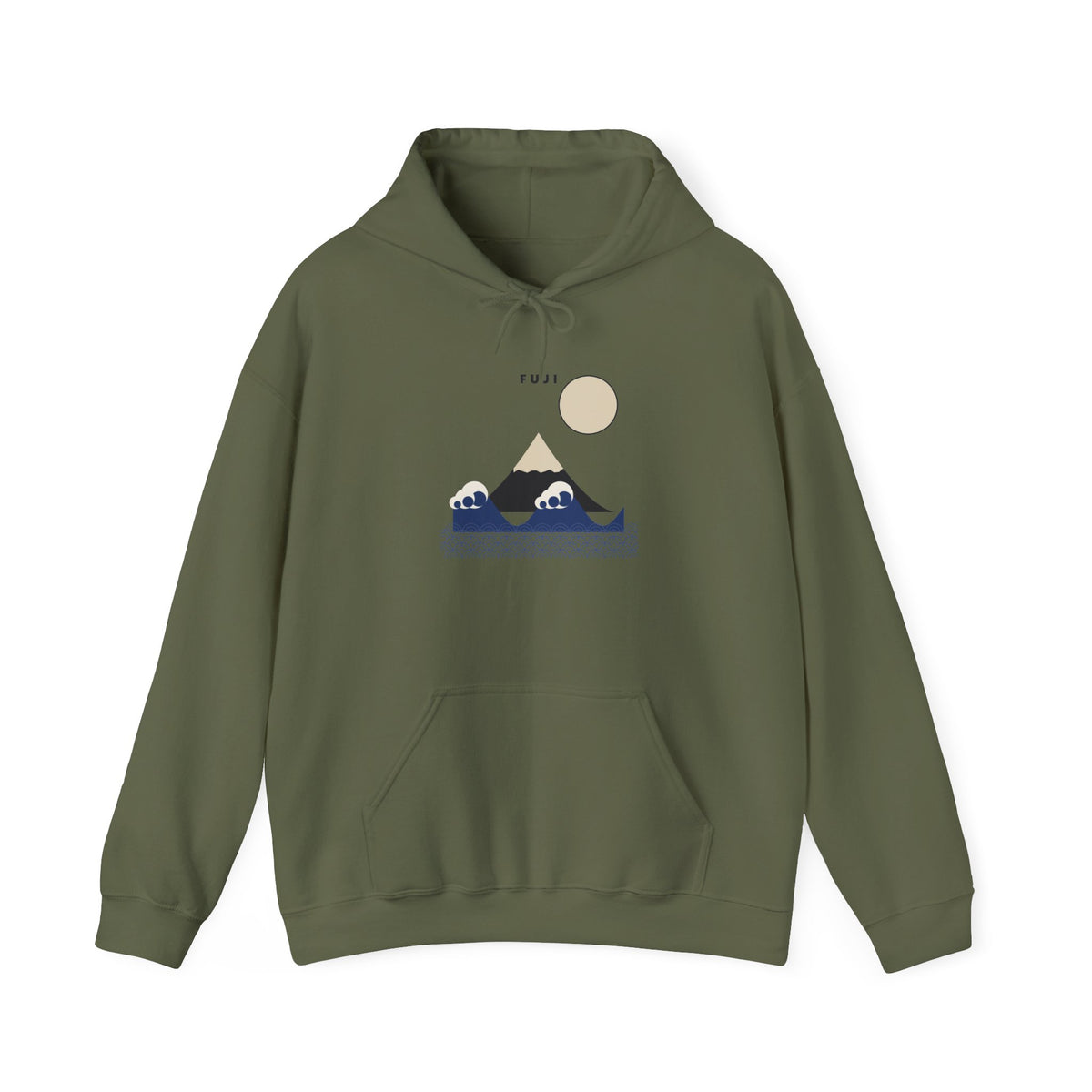 Fuji & Wave Hoodie in Military Green