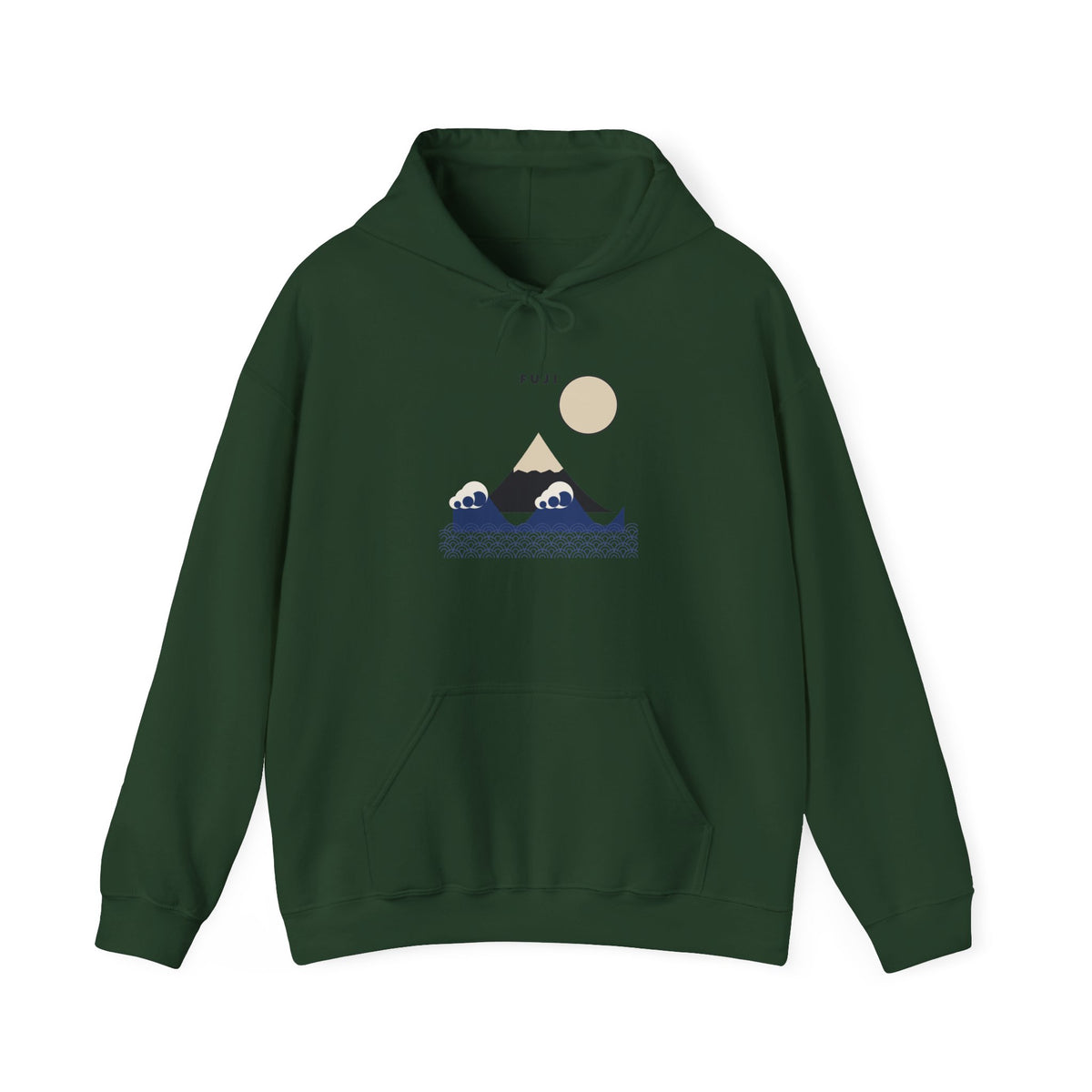 Fuji & Wave Hoodie in Forest Green