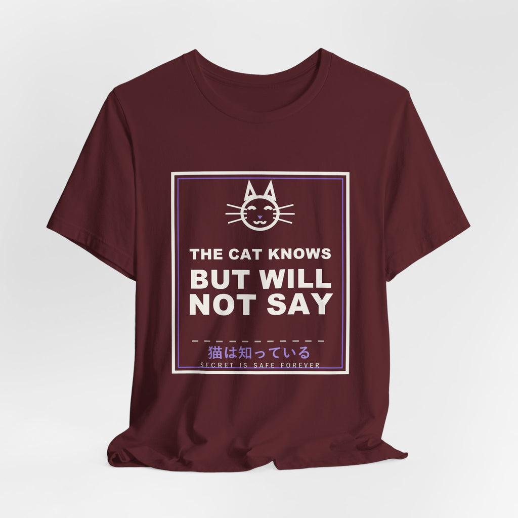The Cat Knows But Will Not Say Funny Anime T-Shirt - original anime design, view 24