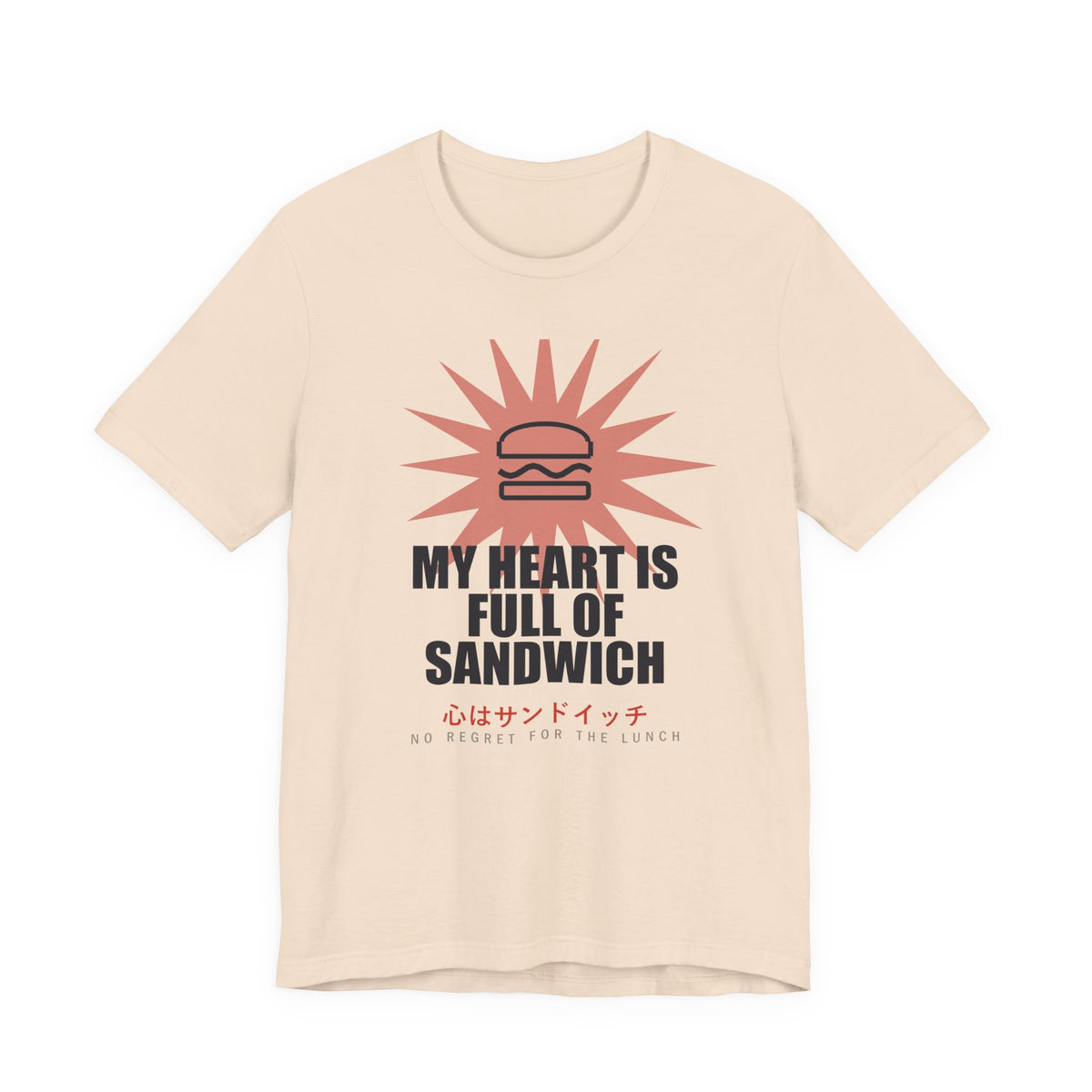 My Heart Is Full Of Sandwich Funny Anime T-Shirt in Soft Cream