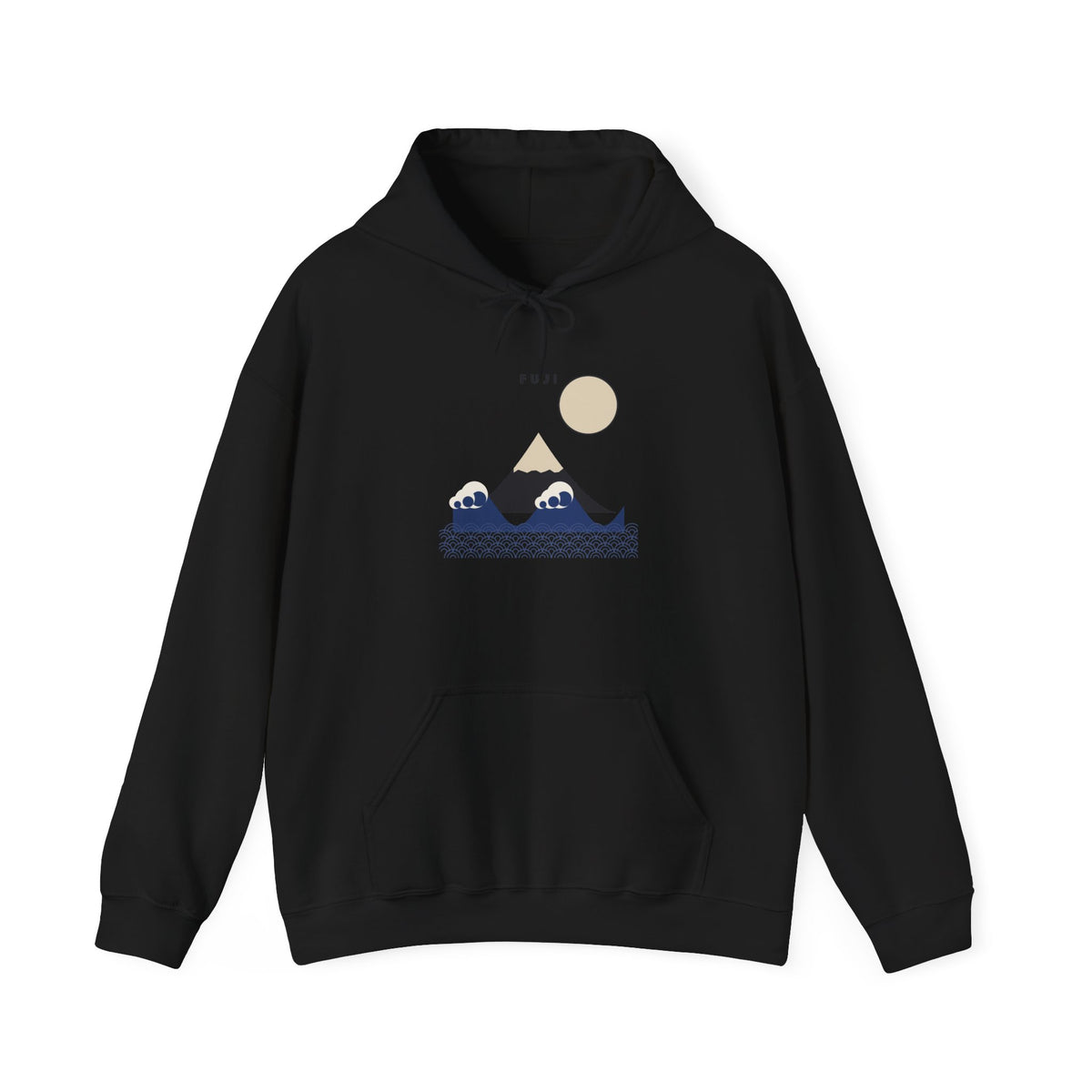 Fuji & Wave Hoodie in Black