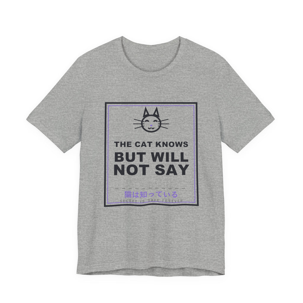 The Cat Knows But Will Not Say Funny Anime T-Shirt in Athletic Heather