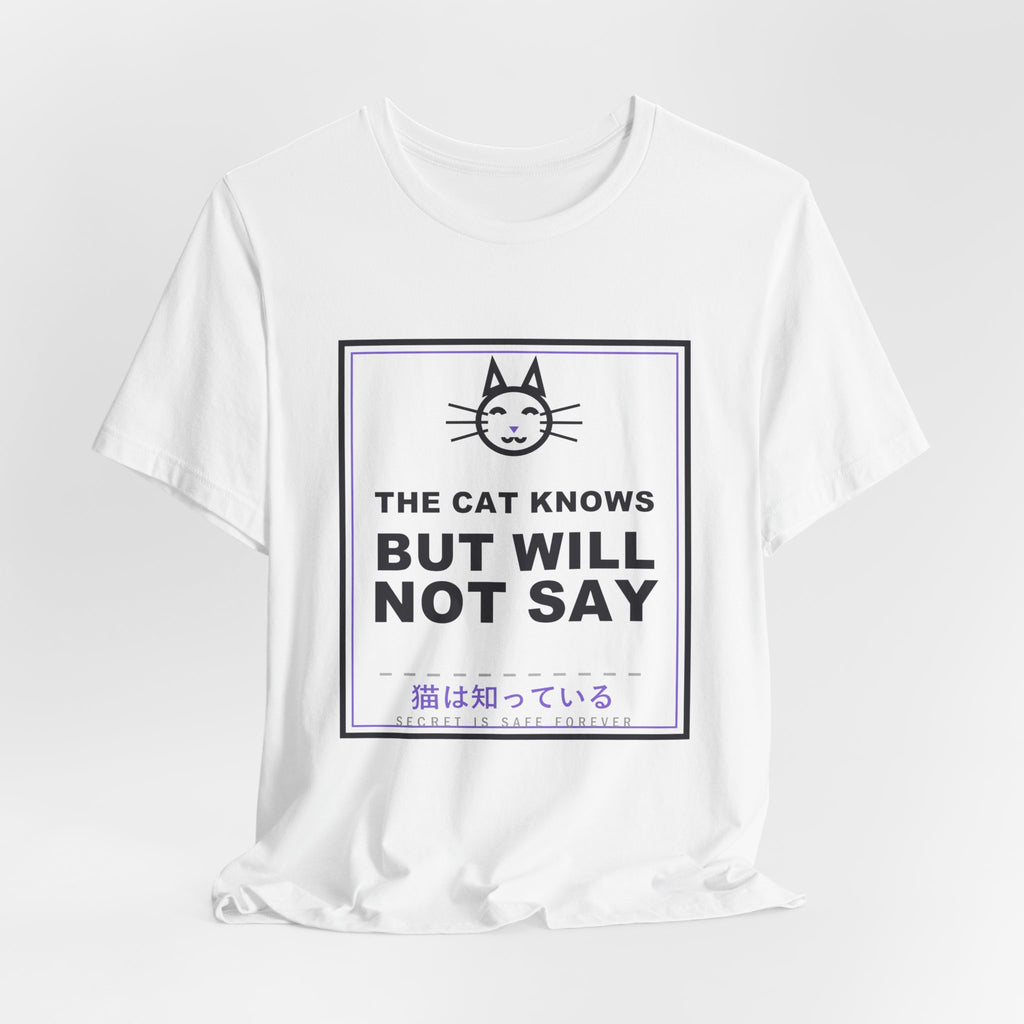 The Cat Knows But Will Not Say Funny Anime T-Shirt - original anime design, view 3