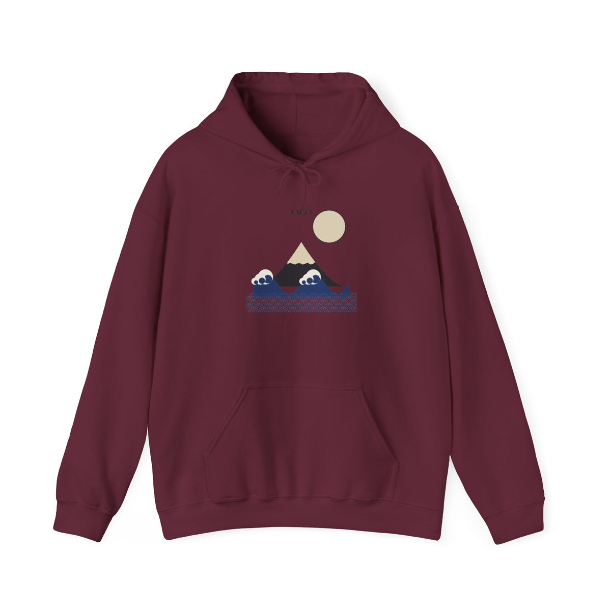 Fuji & Wave Hoodie in Maroon