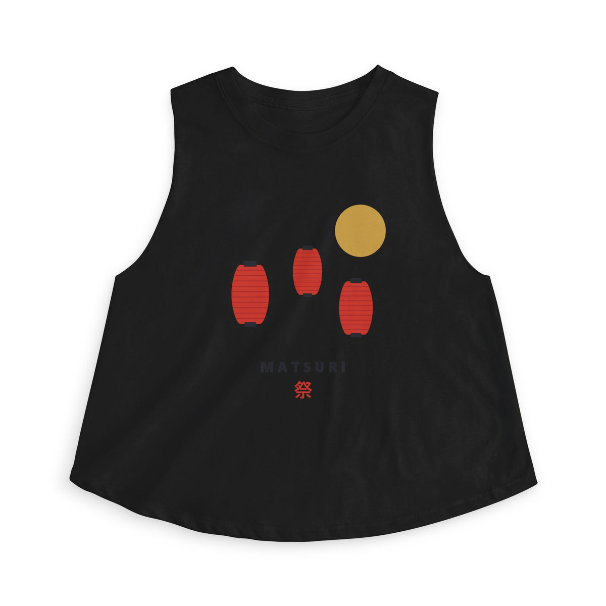 Matsuri Lanterns Crop Top in Solid Black Blend