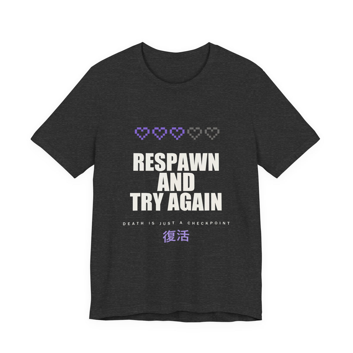 Respawn And Try Again Anime T-Shirt in Dark Grey Heather