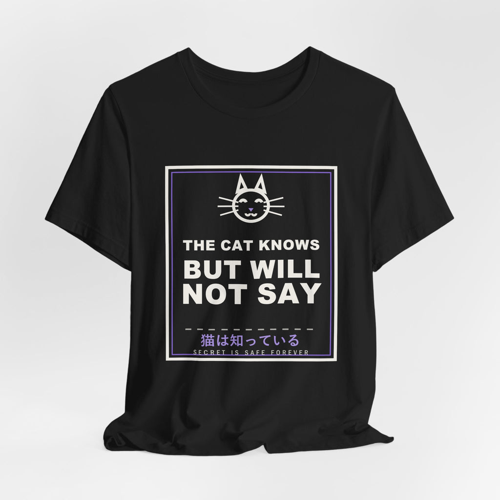 The Cat Knows But Will Not Say Funny Anime T-Shirt - original anime design, view 6