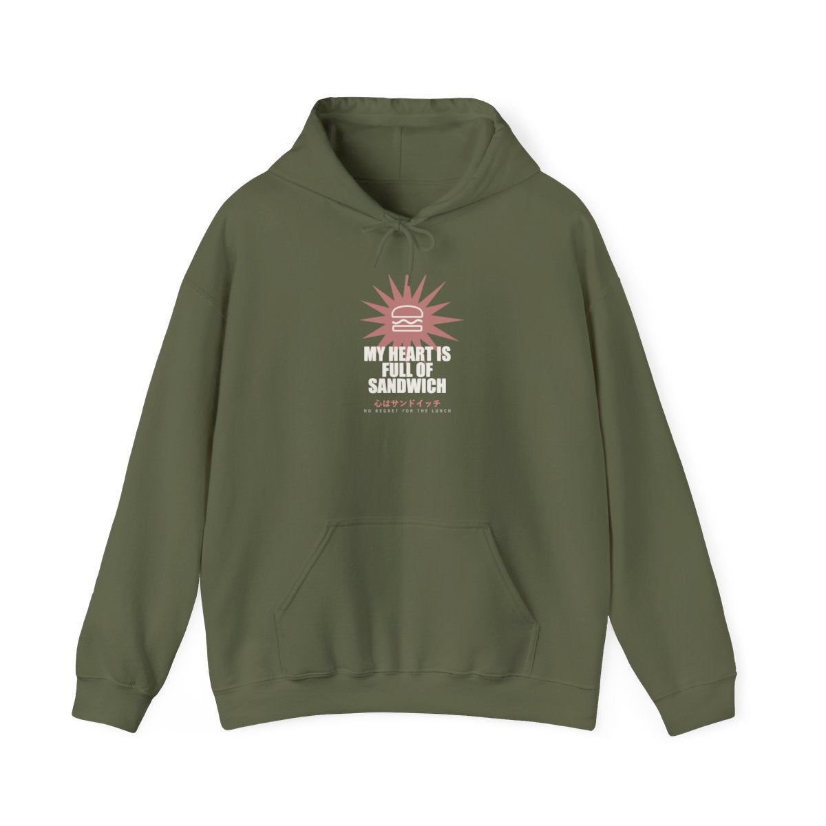 My Heart Is Full Of Sandwich Funny Anime Hoodie in Military Green